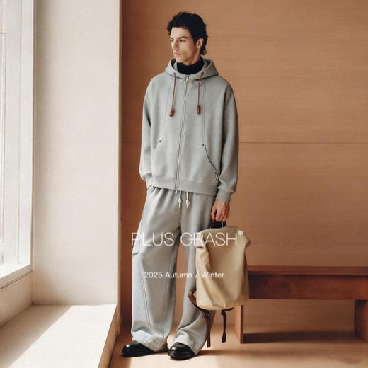 PLUS CRASH冬季加厚绒保暖卫衣卫裤男女同款多结构抽褶设计感套装 商品图1