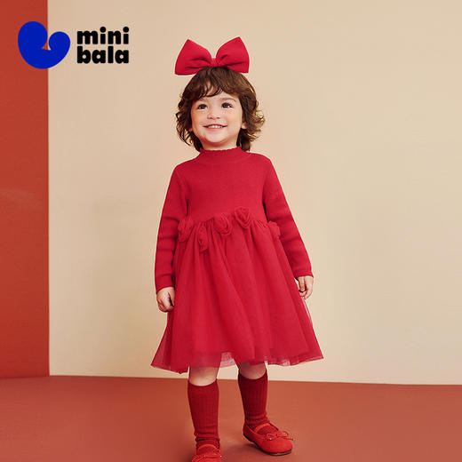 迷你巴拉女童连衣裙宝宝纱裙甜美儿童半高领公主裙子2025冬新款 商品图0