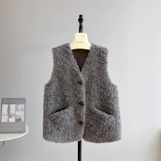 丁摩 纯羊毛秋冬马甲羊羔毛复合皮毛一体马甲B225 商品图1