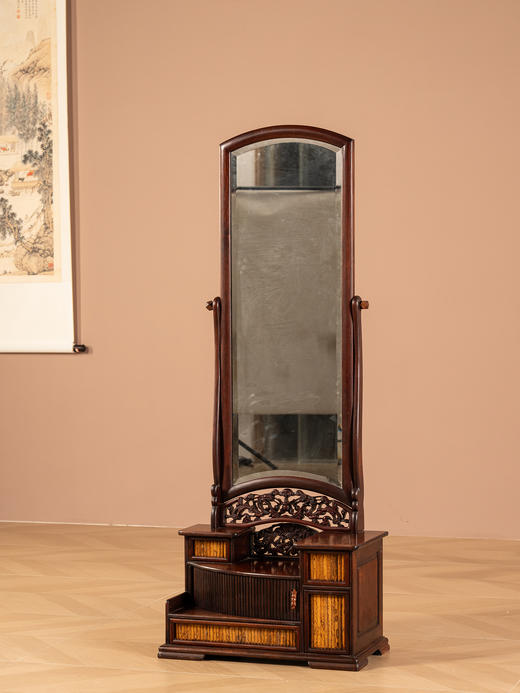 民国	红木嵌湘妃竹双面抽屉梳妆镜 商品图0