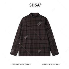 T5073SDSA男士秋冬新款痞帅男装潮牌复古撞色格纹格子立领长袖T恤百搭