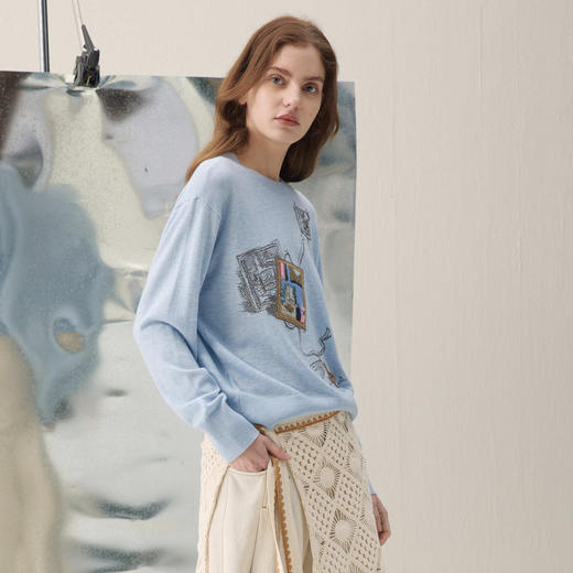 谜底套头针织衫长袖2026年春季新品羊毛轻盈保暖毛衣女261MZ0301 商品图1