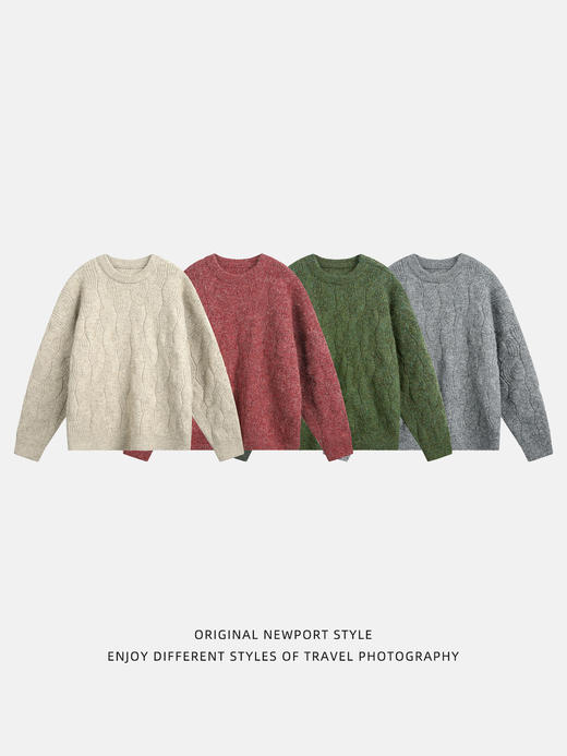 【YW】无忧购“礼物季”半高领圣诞质感绞花圆领毛衣男纯色软糯针织衫MM4147（截单后3-5天发货） 商品图2