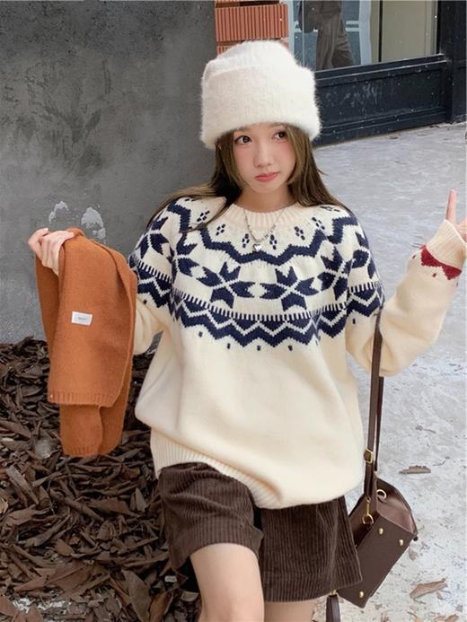 【YW】无忧购“礼物季”复古圣诞氛围感费尔岛提花毛衣女长袖套头针织上衣8336（截单后3-5天发货） 商品图6