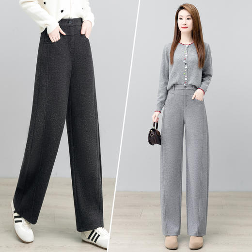 YM 2852加绒弯刀阔腿裤高腰宽松垂感休闲裤 商品图3