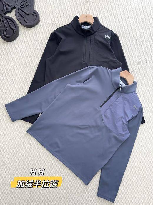 D120855男款运动舒适内里加绒保暖半拉链长袖T套头衫 商品图0