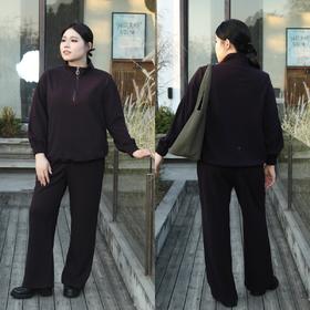 现货速发！【💜酱紫休闲套装】一穿即瘦，拉链半高领+直筒神裤，松紧袖口防风 & 上衣松紧下摆可调节，休闲显瘦两件套，可单拍可成套~可内搭，可外穿。适合10度~十几度温度，再冷要加外套