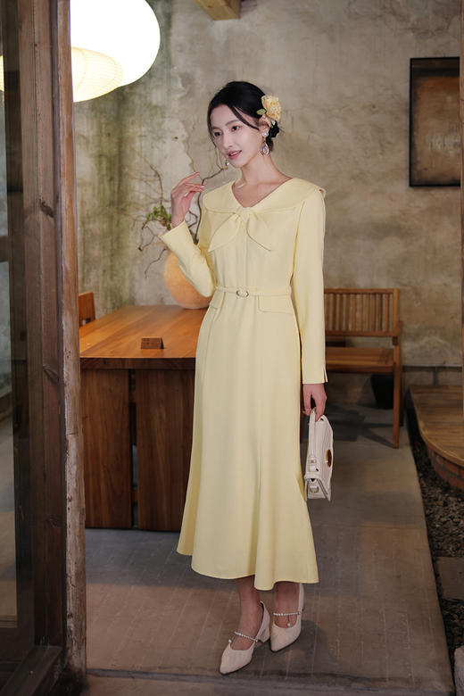 逸红颜明月优选#温婉新中式古董裙「瓷梦」淑女灵动蝴蝶结领，收腰显瘦微鱼尾 商品图11