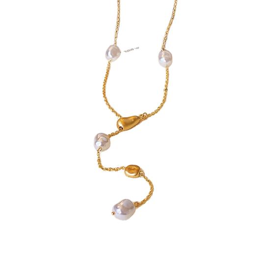 雀说 不规则珍珠串珠金色豆豆项链女气质高档高级感毛衣链XL7083 商品图4