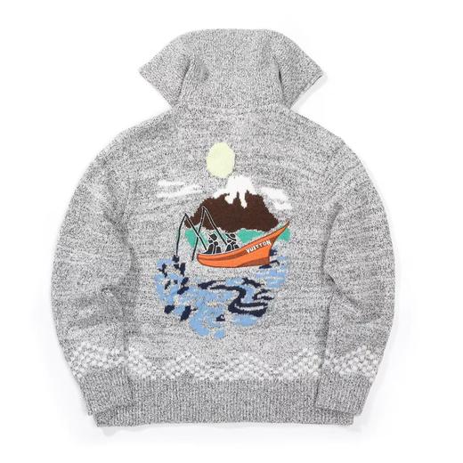 D120866花灰富士山珍珠拉链撞色粗针毛针织开衫 商品图1