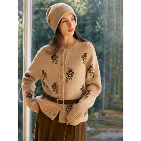 HeyDress花朵提花法式针织开衫