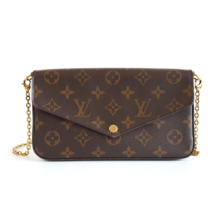 【95新LV路易威登POCHETTE FELICIE手袋M61276棕色老花新款按扣三合一链条包单肩包女士 231125NJS37