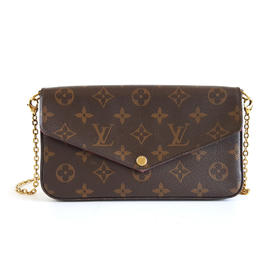 【95新LV路易威登POCHETTE FELICIE手袋M61276棕色老花新款按扣三合一链条包单肩包女士 231125NJS37