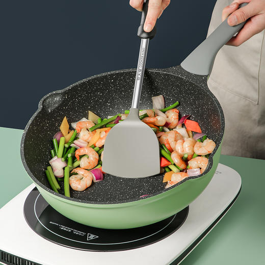 炊大皇（COOKER KING） 麦饭石不粘锅无烟炒锅不沾炒菜锅家用锅具燃气电磁炉通用 竹青石炒锅30cm CG30ZQ 商品图3