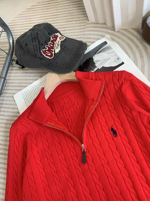 D120821新年红圣诞红复古绞花半拉链毛衣打底针织衫 商品图5