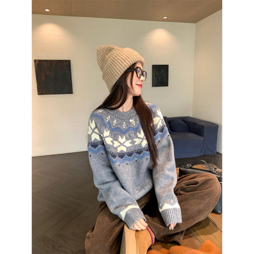 【YW】无忧购“礼物季”复古圣诞氛围感费尔岛提花毛衣女长袖套头针织上衣8336（截单后3-5天发货） 商品图5