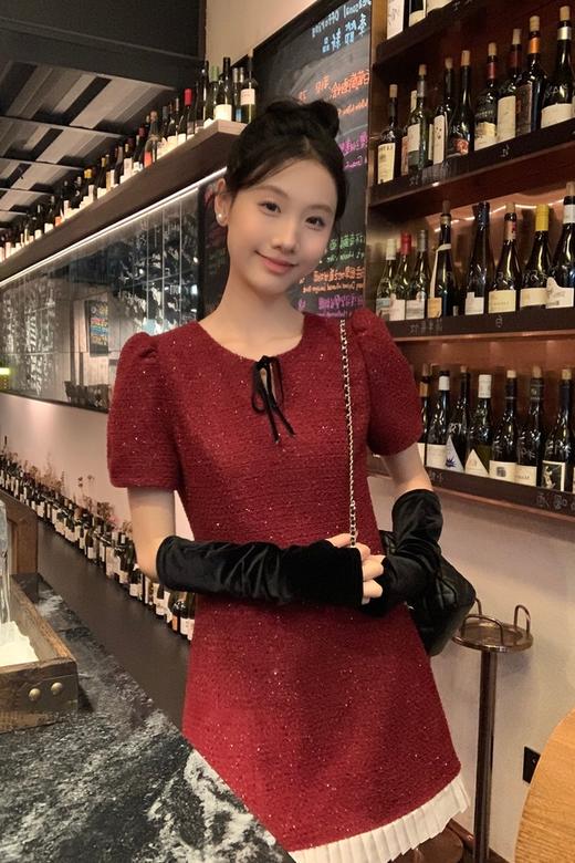 ANSUABEL 小香风细闪亮片毛呢袖套礼服连衣裙 21963 商品图1