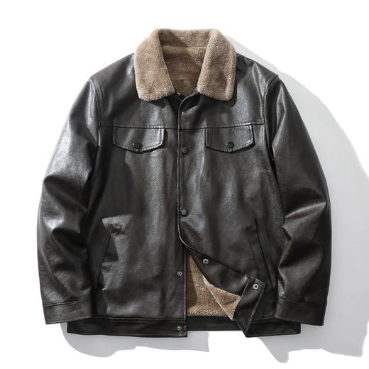 美式痞帅柔软水洗PU皮冬男复古休闲加绒保暖机车皮衣加厚夹克外套 商品图4