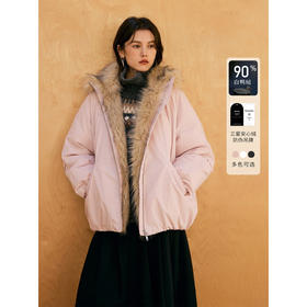 HeyDress环保皮草拼接派克短款羽绒服