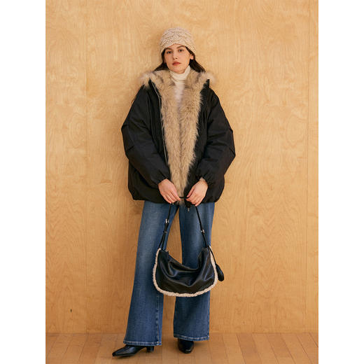 HeyDress环保皮草拼接派克短款羽绒服 商品图3