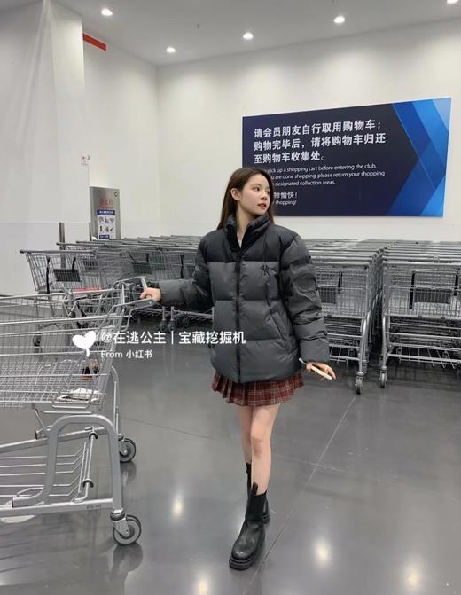 D120865刺绣小logo图案宽松拉链长袖几何图案灰黑拼色立领羽绒服 商品图8