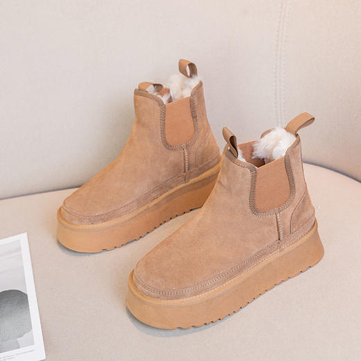 雀说 真皮雪地靴保暖切尔西烟筒雪地靴女6691 商品图0