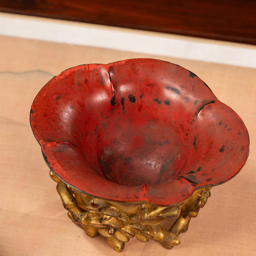 清	紫檀金漆梅花纹爵杯（一对） 商品图4