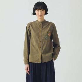 TOAST Embroidered Mini Stripe Cotton Shirt 女装刺绣无领衬衫