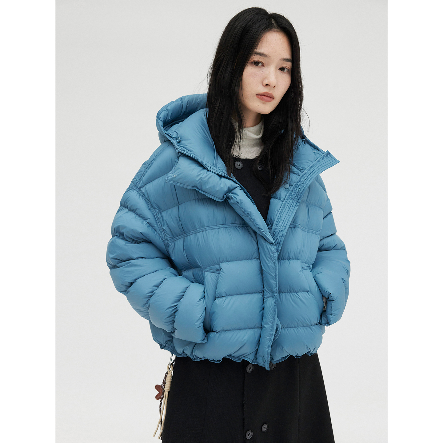 HeyDress绗线宽松连帽短款羽绒服