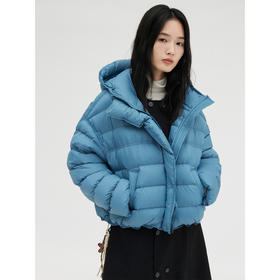 HeyDress绗线宽松连帽短款羽绒服