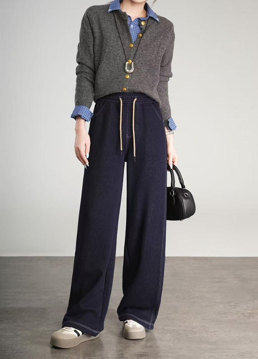 一条过冬！加绒加厚复古明显牛仔阔腿裤！ 商品图2