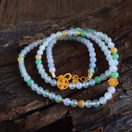 【天然正品】A货翡翠收藏级足金配天然细腻约5.5MM福禄寿冰种翡翠珠串项链手链两用款5.5MM（皆取最大值）链长：60CM女士251125NJS19 商品图4