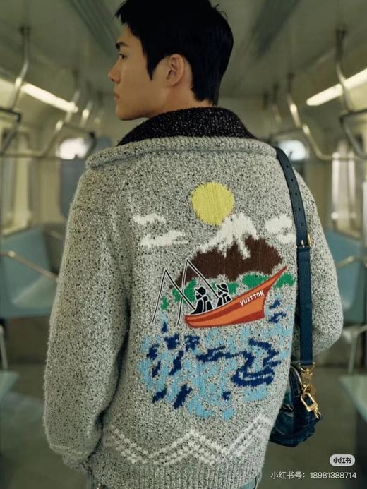 D120866花灰富士山珍珠拉链撞色粗针毛针织开衫 商品图10