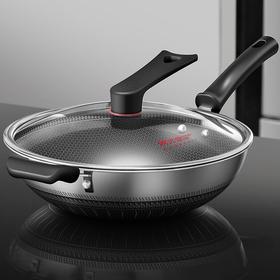 炊大皇 炒锅 316不锈钢炒菜锅双面蜂窝纹不粘炒锅32cm 可立锅盖CG32SY