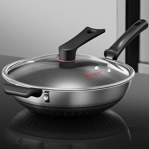 炊大皇 炒锅 316不锈钢炒菜锅双面蜂窝纹不粘炒锅32cm 可立锅盖CG32SY 商品图0