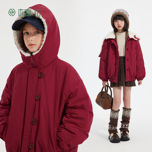 【年服】植木男女童波尔多红连帽外套55V070001 商品图0