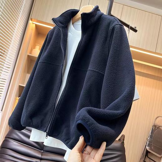 D120862美式复古羊羔毛立领外套bm风修身显瘦百搭开衫上衣女 商品图4