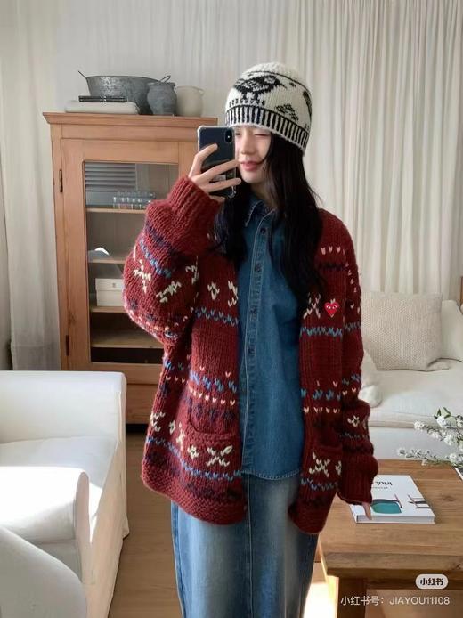 D120836秋冬文艺感学院风宽松V领针织开衫外套女款 商品图4