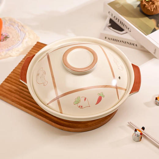 【鱼萝欢鲜浅煲】陶煲王新款陶瓷煲仔饭专用砂锅广东啫啫煲浅口土沙锅耐高温可干烧 商品图1