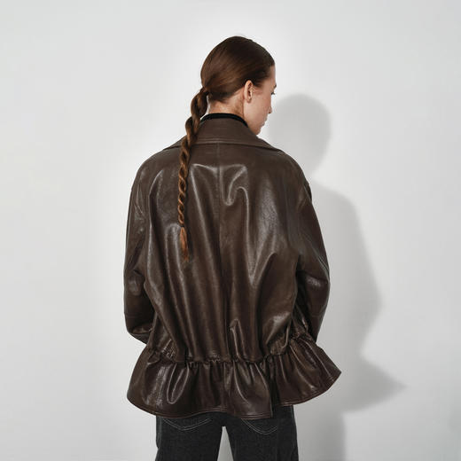 NUTH100%绵羊皮真皮皮衣宽松中长款束腰皮衣外套女 商品图1