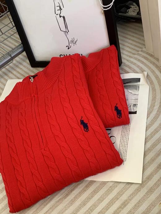 D120821新年红圣诞红复古绞花半拉链毛衣打底针织衫 商品图6