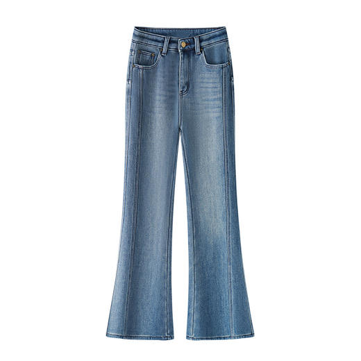 YM 2848牛仔微喇裤加绒加厚保暖修身喇叭裤弹力显瘦高腰马蹄裤 商品图4