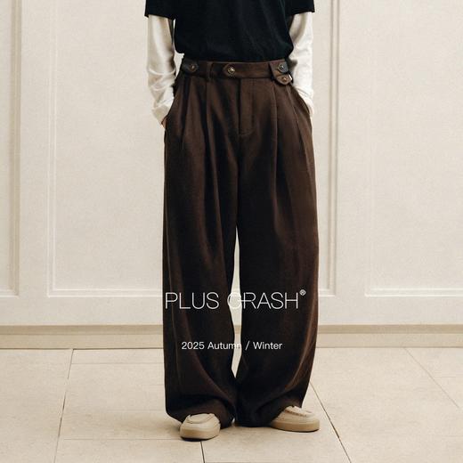 PLUS CRASH冬季加厚保暖老钱风奢雅羊毛混纺休闲长裤宽松男女同款 商品图0
