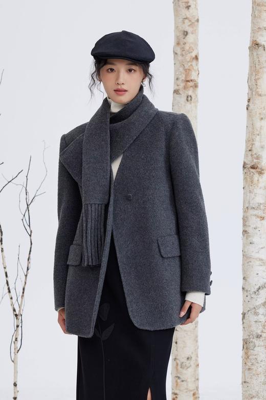 ESTELLICA 灰色气质围脖羊毛呢子大衣外套 21660 商品图0