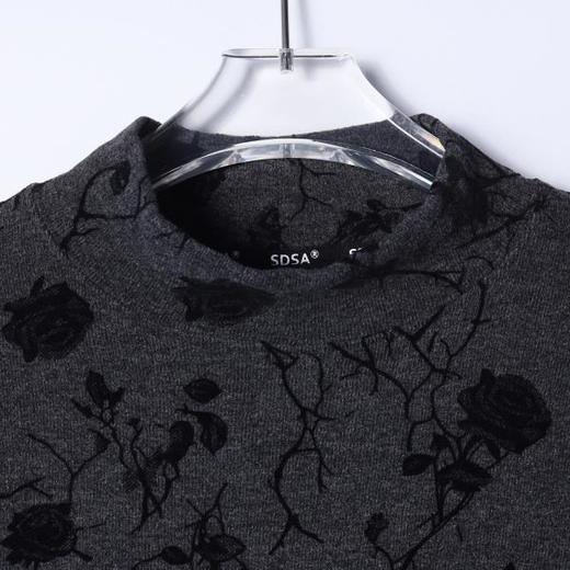 T5074SDSA男士秋冬新款痞帅男装潮流撞色玫瑰花印花立领长袖T恤百搭 商品图2