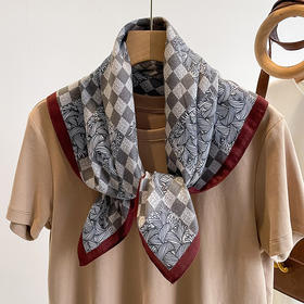 丁摩 棋盘格子70CM棉麻丝巾小方巾女春秋夏季薄围巾领巾亚麻头巾搭腰带5ZF-1037