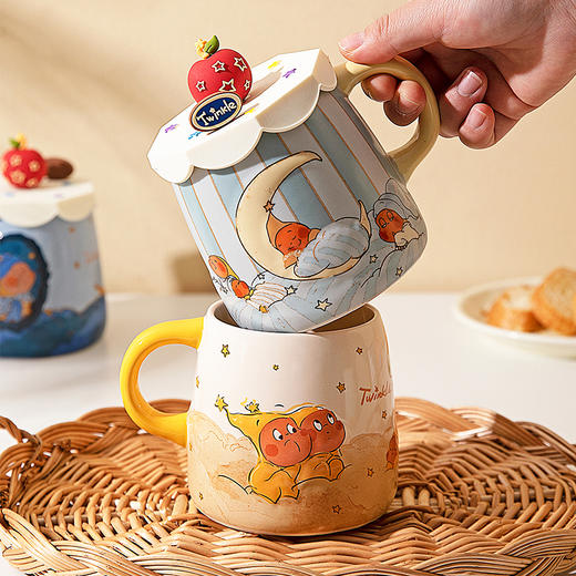 摩登主妇星星人浮雕马克杯带盖带勺生日礼物情侣水杯陶瓷咖啡杯子 商品图2