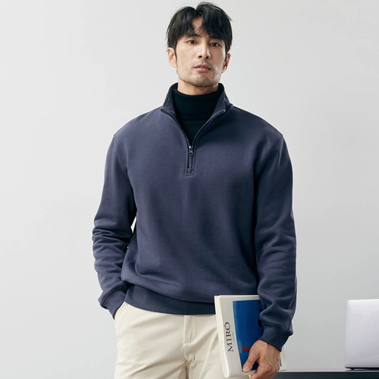 格桑米男士羊毛加绒卫衣，半高领半拉链设计，寒冬也要保持优雅