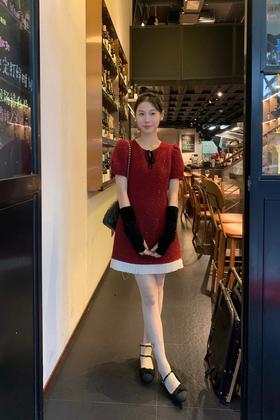 ANSUABEL 小香风细闪亮片毛呢袖套礼服连衣裙 21963