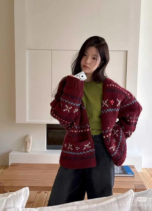 D120836秋冬文艺感学院风宽松V领针织开衫外套女款 商品图5